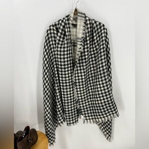 American Eagle outfitters black and cream Check fringe scarf wrap OS